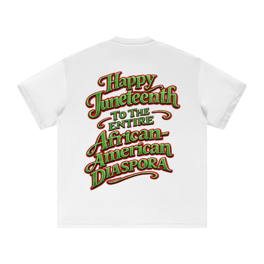 Juneteenth #001 graphic t-shirt featuring child carrying Pan-African flag and Make Better Choices message